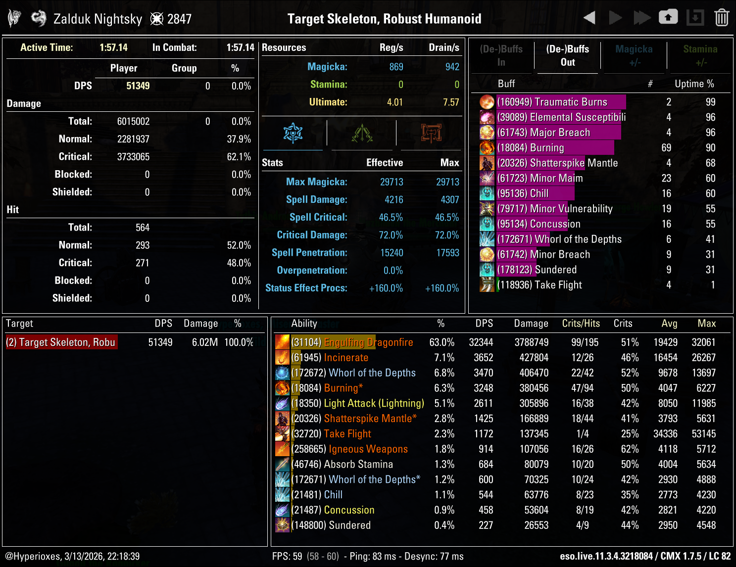 One Bar Breath Dragonknight Solo CMX parse - Full Damage setup