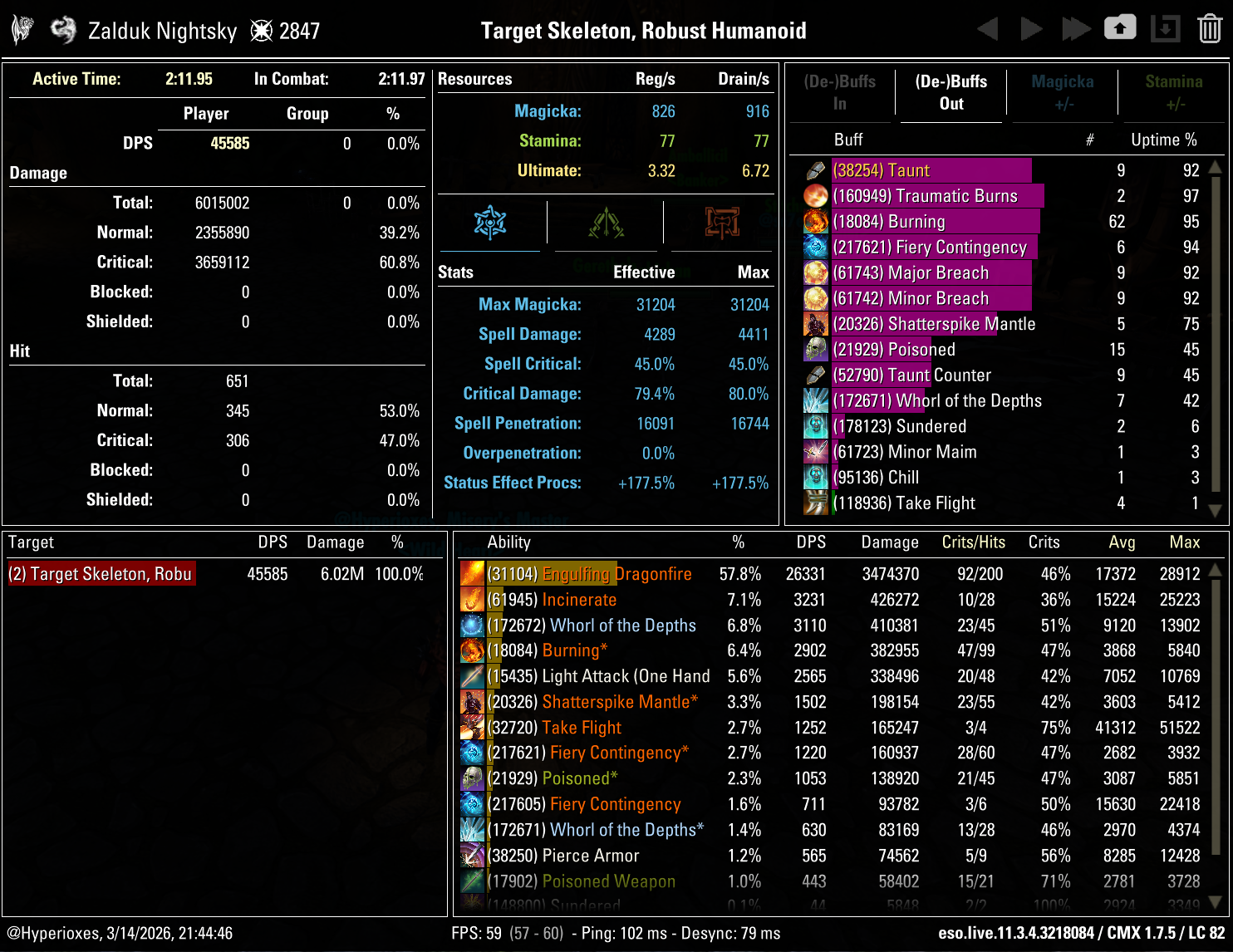 One Bar Breath Dragonknight Solo CMX parse - Sword and Shield setup