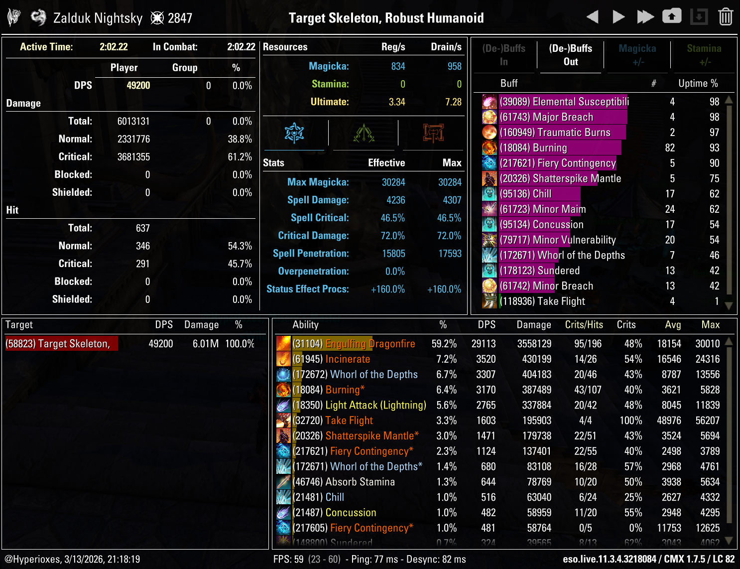 One Bar Breath Dragonknight Solo CMX parse - Regular setup