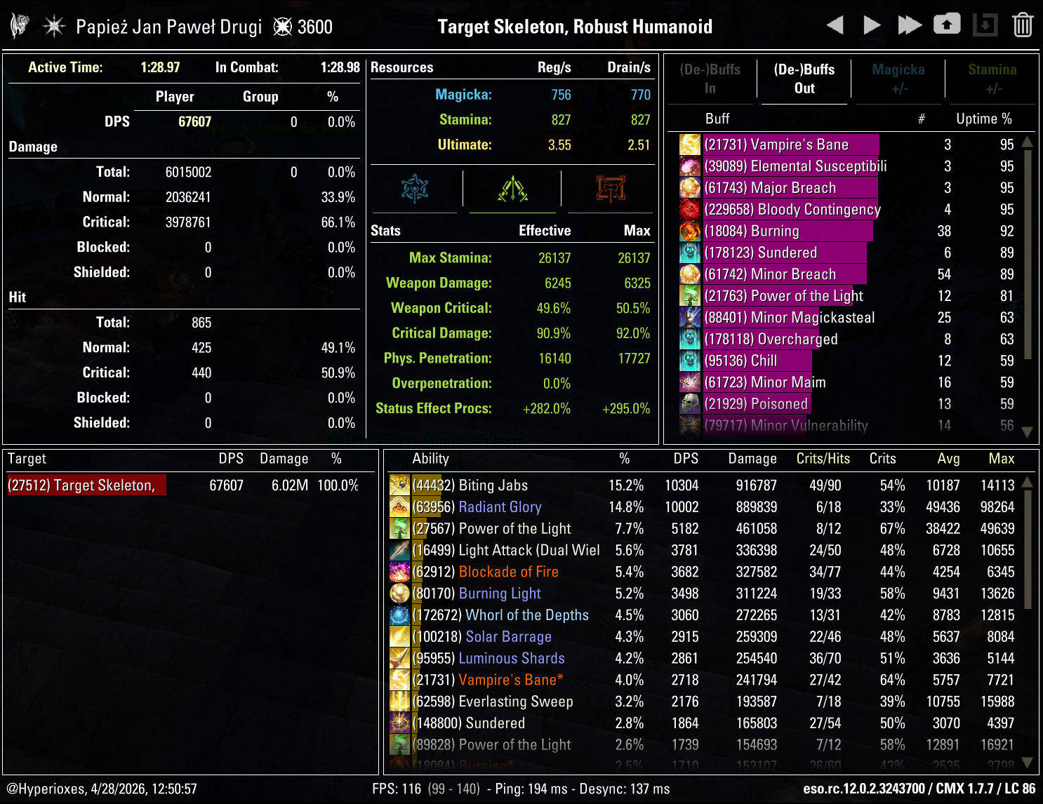 Stamina Templar Solo CMX Parse - Regular Setup - ESO