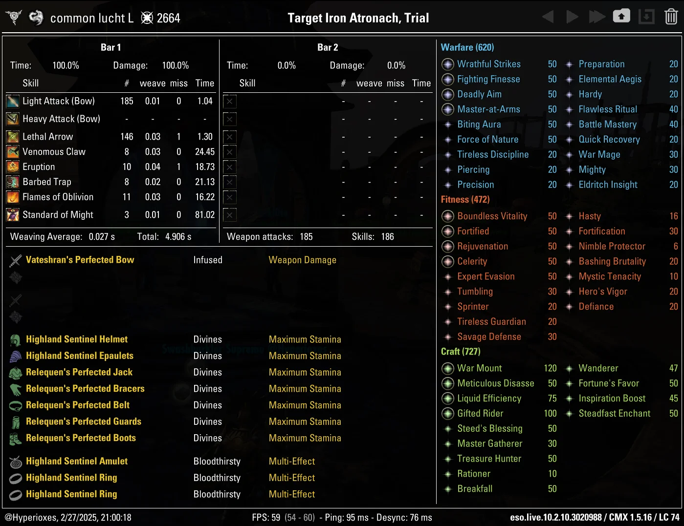One Bar Stamina Dragonknight 109k CMX setup